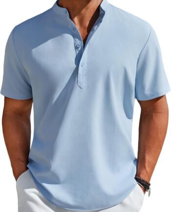 Men's Henley Shirt Short Sleeve Casual T-Shirt Summer Beach Hippie Henley Tee Shirt