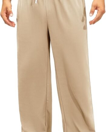 Men's Lounge Pants Wide Leg Drawstring Elastic Waist Casual Trousers Lightweight Travel Pants with Pockets