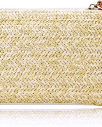 Womens Straw Clutch Bag Bohemian Summer Beach Straw Purse Zipper Wristlet Wallets for Women