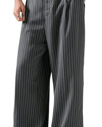 Men's Baggy Casual Pleated Striped Dress Pants 2025 Wide Leg Trousers with Pockets