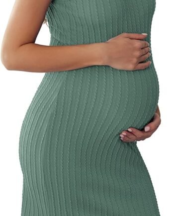 Women's Maternity Dress Rib Knit Sleeveless Tank Side Slit Bodycon Dresses Pregnancy Clothes S-XXL