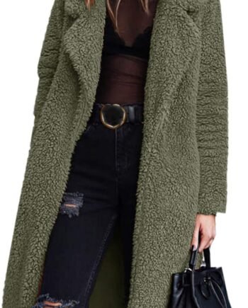 Women's Fuzzy Fleece Lapel Open Front Long Cardigan Coat Faux Fur Warm Winter Outwear Jackets