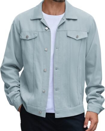 Men's Cotton Denim Jacket Lightweight Trucker Jackets Casual Washed Jean Jacket