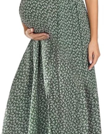 Floral Print V Neck Maternity Dress Boho Baby Shower Photoshoot Smocked Flutter Sleeve Split A Line Dress