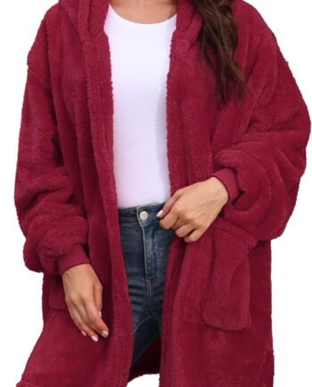 Hooded Cardigan for Women and Men, Oversized Sweatshirt Fuzzy Fleece Blanket Hoodie Jacket - One Size Fits All