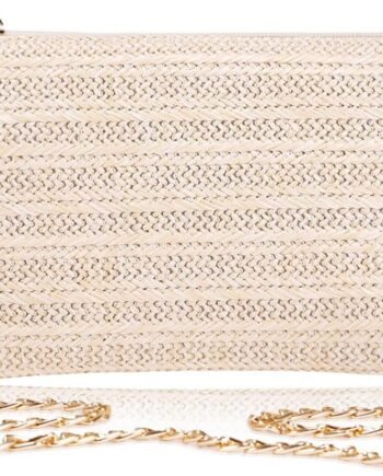 Womens Straw Clutch Bag Bohemian Summer Beach Straw Purse Zipper Wristlet Wallets for Women