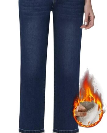Women's Fleece Lined Jeans Women Straight Leg Winter Fleece Lined Pants High Waist Lined Jeans Heated Denim Pants