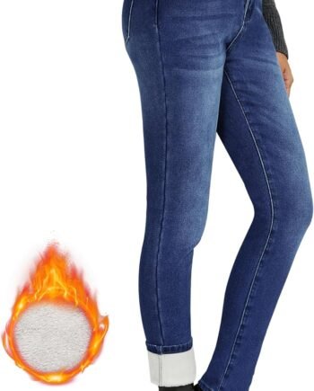 Fleece Lined Jeans for Women High Waisted Skinny Winter Warm Slim Fit Thermal Jean Pants Stretchy Denim Jeggings