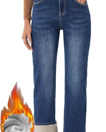 Women's Fleece Lined Jeans Winter Thermal Straight Leg Flannel  Warm Denim Jean