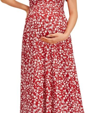 Maternity Maxi Dress Wrap V Neck Baby Shower Pregnancy Dresses for Photoshoot