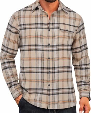 Mens Flannel Plaid Shirts Long Sleeve Casual Button Down Cotton Shirt with Pocket