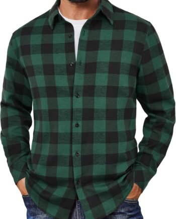 Mens Flannel Shirts Long Sleeve Plaid Button Down Shirts Casual Cotton Shirts