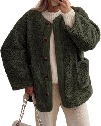 Women's Warm Winter Coats Casual Long Sleeve Button up Fuzzy  Fleece Jackets Outerwear