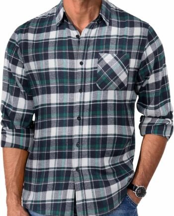 Mens Flannel Shirts Long Sleeve Plaid Button Down Shirt Casual Cotton Shirt with Pocket