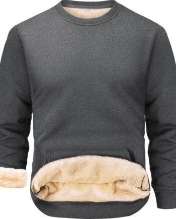Men's Fleece Lined Sweatshirts Warm Winter Long Sleeve Crewneck Sweater Thermal Pullover with Pocket