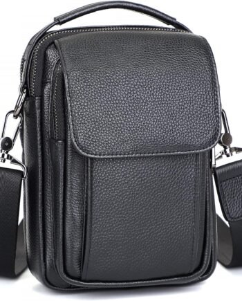 Leather Small Messenger Bag For Men Crossbody Handbag Shoulder Sling Travel Bags for Men Purse Daypack Magnetic Buckle