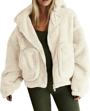 Women's Fuzzy Fleece Jacket Winter Coat Quilted Pullover Jacket  Zip Up Jackets for Women Fall Trendy Casual