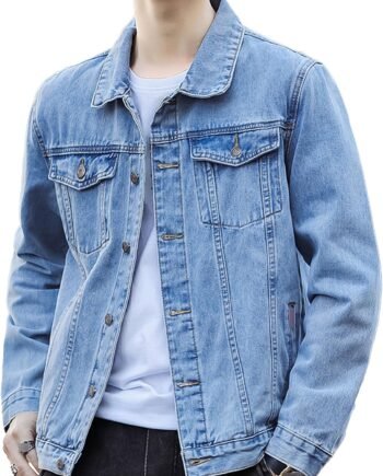 Mens Classic Lapel Jean Jacket Casual Slim Fit Trucker Cowboy Coat Pocket Front Casual Men Denim Jackets