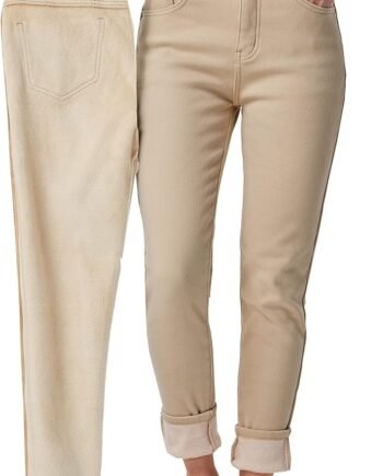 Women's Fleece Lined Jeans Winter Flannel Lined Jeans Thermal Denim Warm Jeans