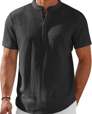 Men's Henley Shirt Short Sleeve Stand Collar Summer Casual Beach Hippie T-Shirts