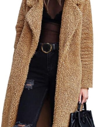 Women's Fuzzy Fleece Lapel Open Front Long Cardigan Coat Faux Fur Warm Winter Outwear Jackets