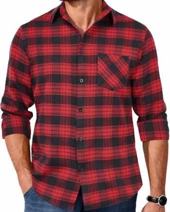 Men's Flannel Shirts Long Sleeve Button Down Plaid Shirt Lightweight Shirt Jacket