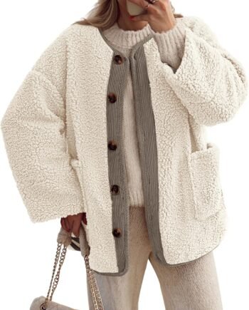 Women's Warm Winter Coats Casual Long Sleeve Button up Fuzzy  Fleece Jackets Outerwear