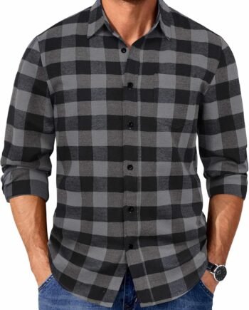 Mens Flannel Shirts Long Sleeve Casual Plaid Shirt for Men Button Up Shirt Jackets with Pocket