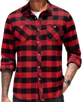 Men's Flannel Plaid Shirts Long Sleeve Casual Button Down Shirt with Pockets