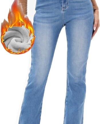 Women's Winter Fleece Lined Thermal Flare Bootcut Jeans High Waist Denim Pants