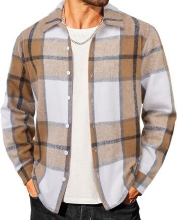Men's Flannel Shirts Casual Button Down Plaid Shirt Jacket Long Sleeve Fleece Shacket