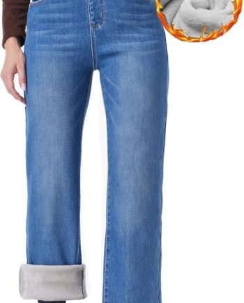 Women's Winter Jeans Pull On Wide Leg Baggy Fleece Lined Jeans Thermal Flannel Lined Jean
