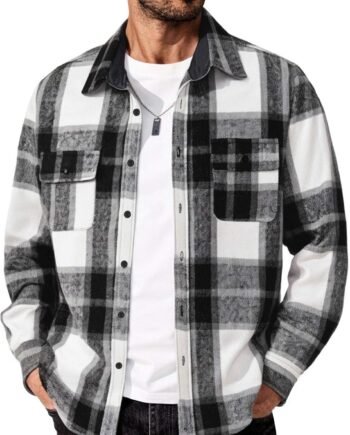 Men's Flannel Shirts Long Sleeve Cotton Plaid Shirt Jacket Casual Button Down Shirt with Pockets