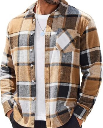Mens Flannel Shirts Long Sleeve Lightweight Plaid Shirt Casual Button Down Shirts Jacket