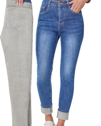 Women's Fleece Lined Jeans Winter Flannel Lined Jeans Thermal Denim Warm Jeans
